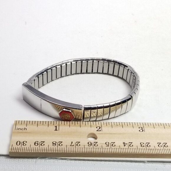 Vintage ID Bracelet, Silver Tone Stretch Watch Band, Estate - Picture 6 of 7